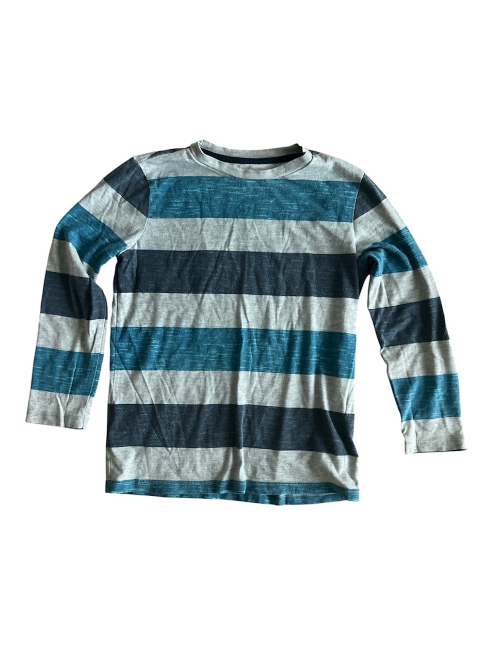 Old Navy Striped Long-Sleeve Kids Tee in Teal and Gray Size 8